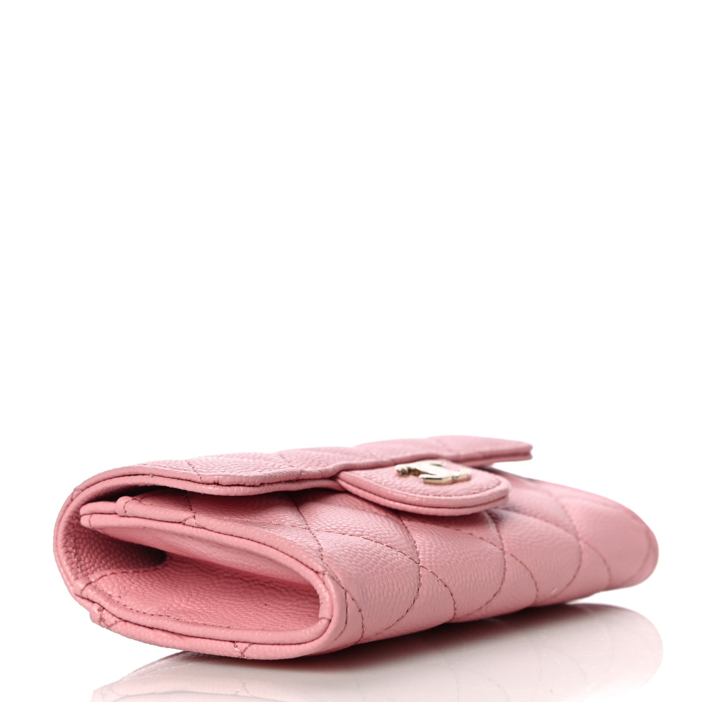 Caviar Quilted Flap Card Holder Wallet Light Pink