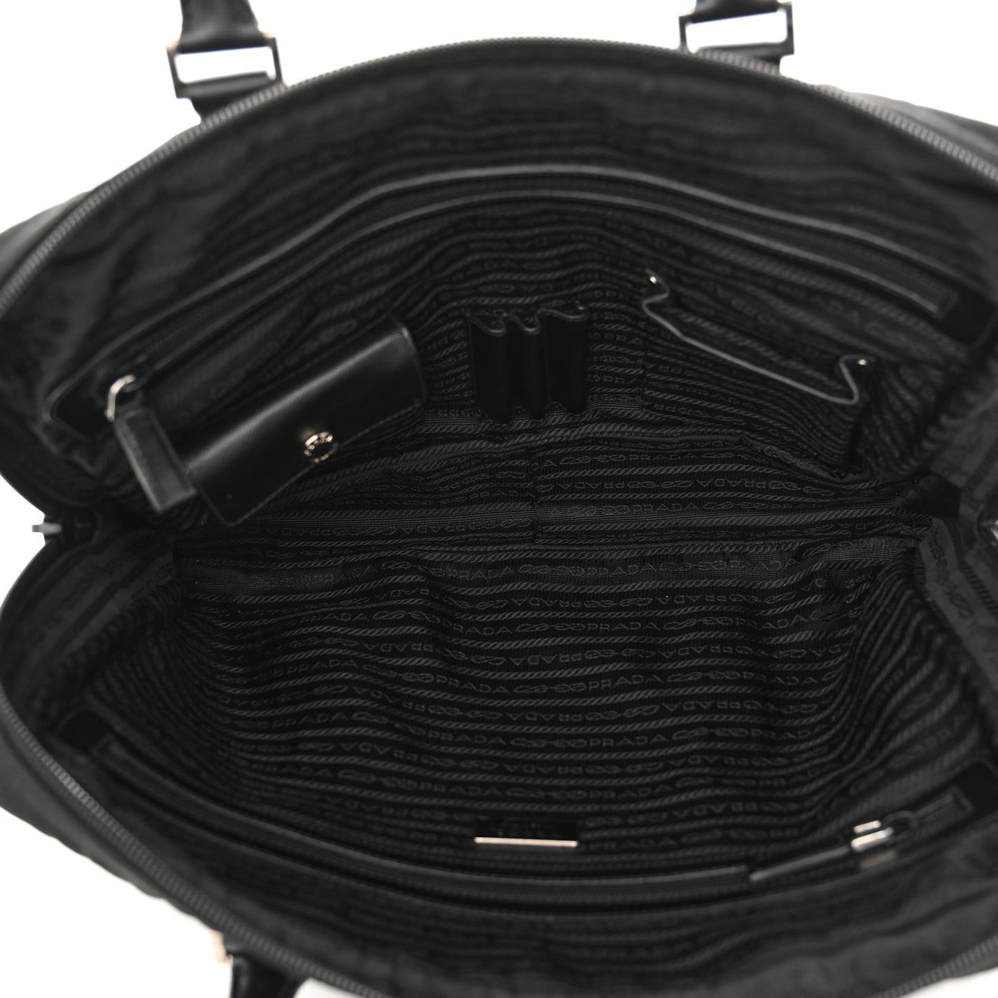 Tessuto Nylon Saffiano Metal Triangle Logo Work Bag Black