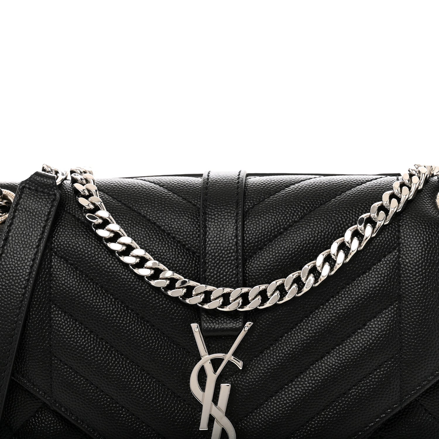 Saint Laurent Grain De Poudre Textured Mixed Matelasse Triquilt Medium Monogram Satchel Black 8 of 9