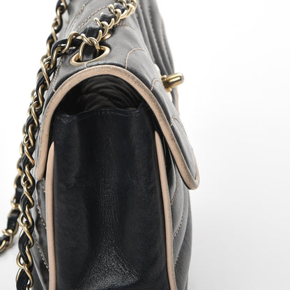 Chanel Lambskin Small Chevron Flap Black Beige 14 of 16