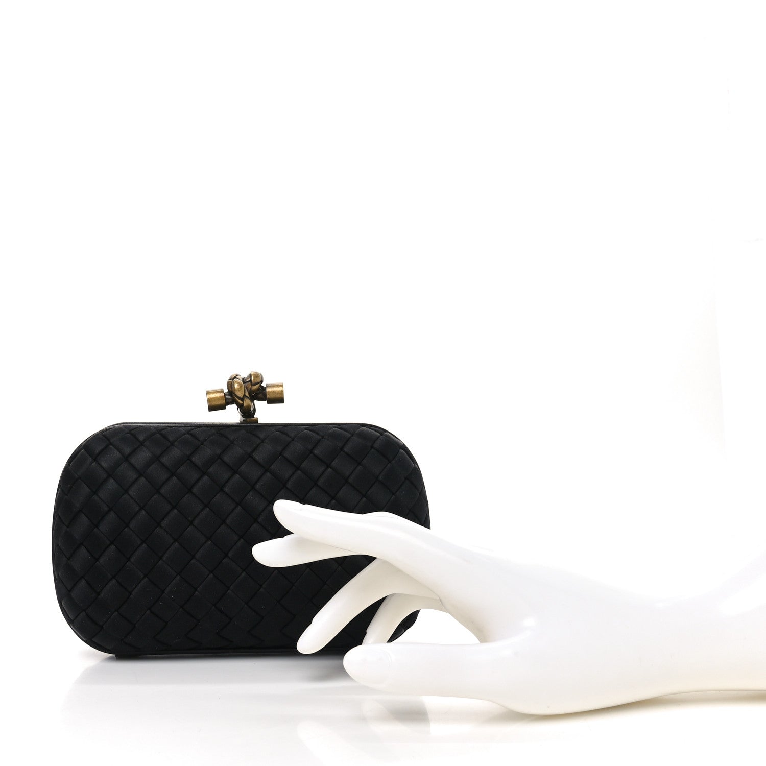 Bottega Veneta Satin Intreccio Impero Knot Clutch Black 2 of 8
