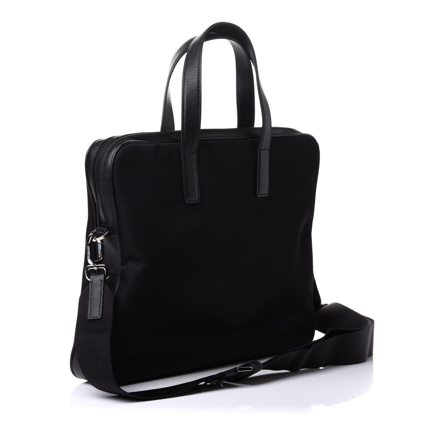 Tessuto Nylon Saffiano Metal Triangle Logo Work Bag Black