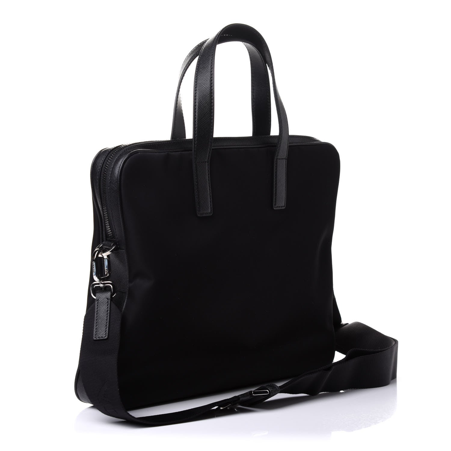Prada Tessuto Nylon Saffiano Metal Triangle Logo Work Bag Black 2 of 9