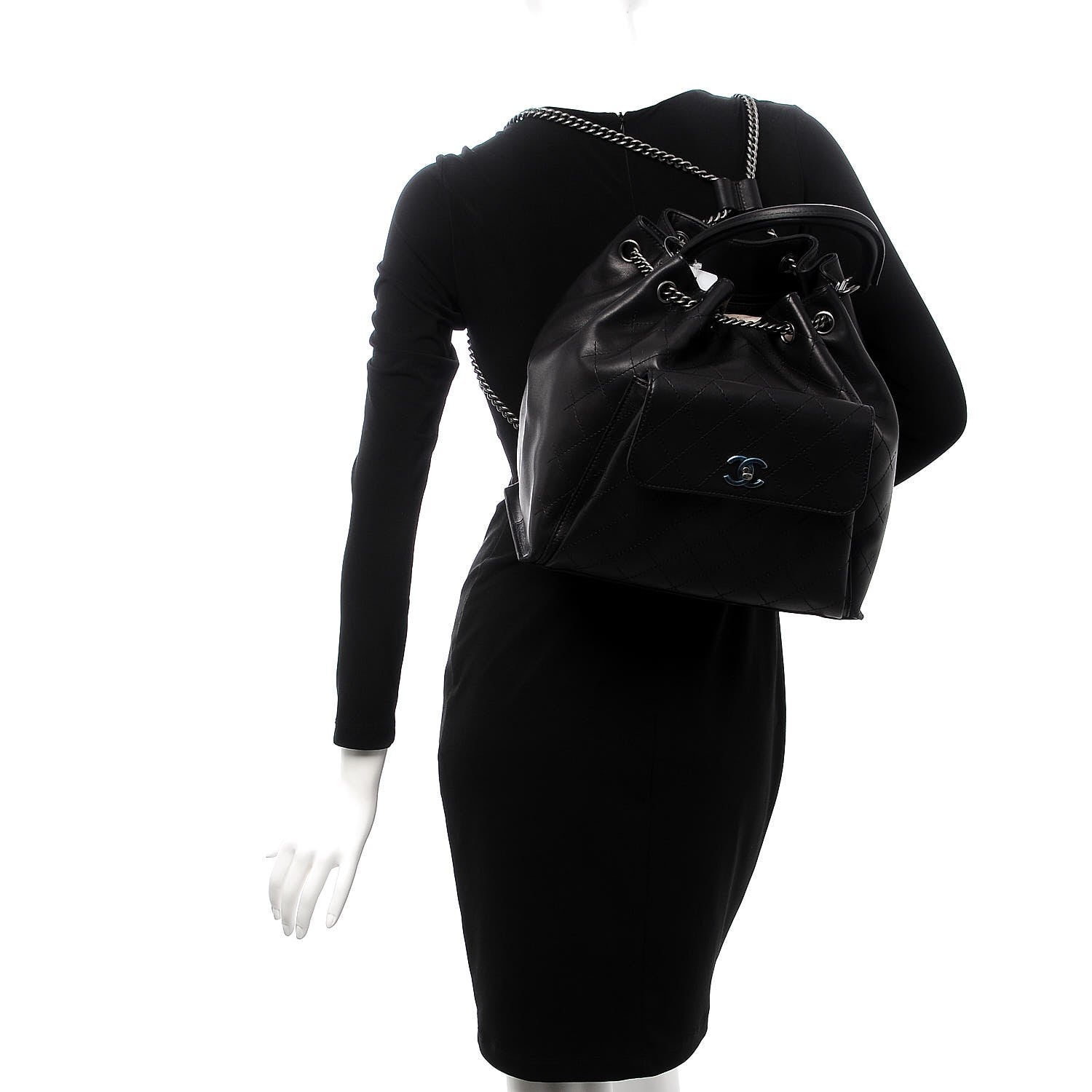 Chanel Calfskin Stitched Large Urban Luxury Drawstring Backpack Black 2 of 8