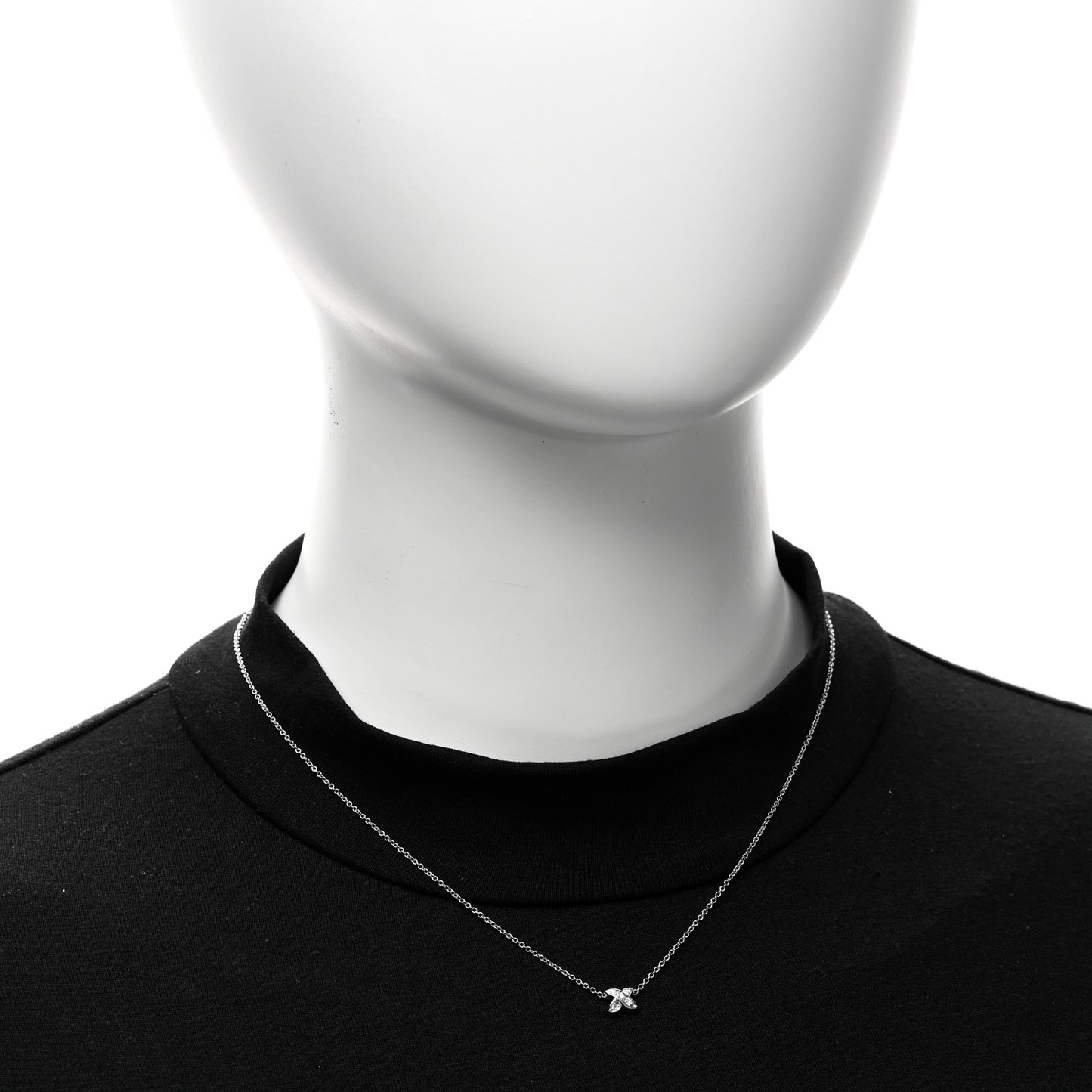 18K White Gold Diamond Mini Cross Stitch Pendant Necklace