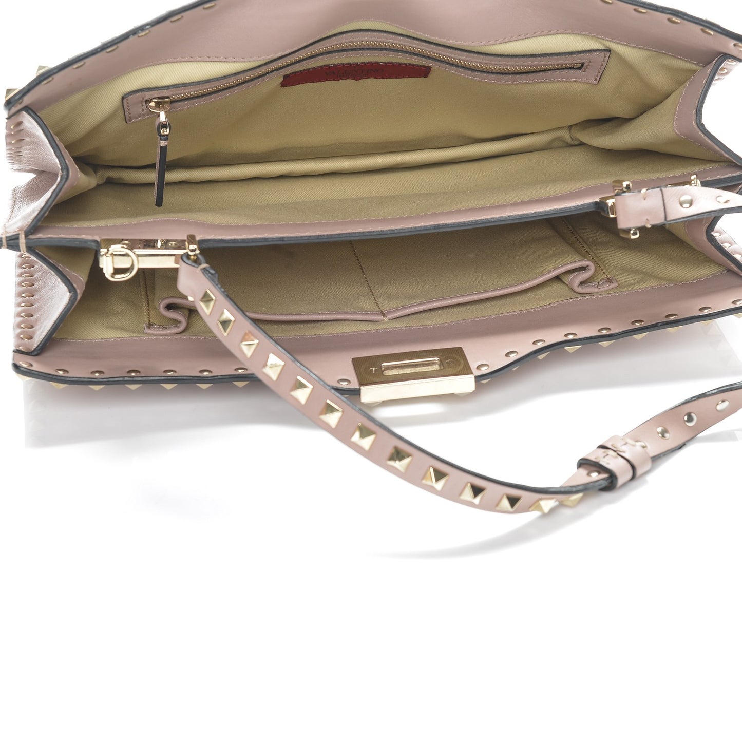 Vitello Rockstud Flip-Lock Shoulder Bag Poudre