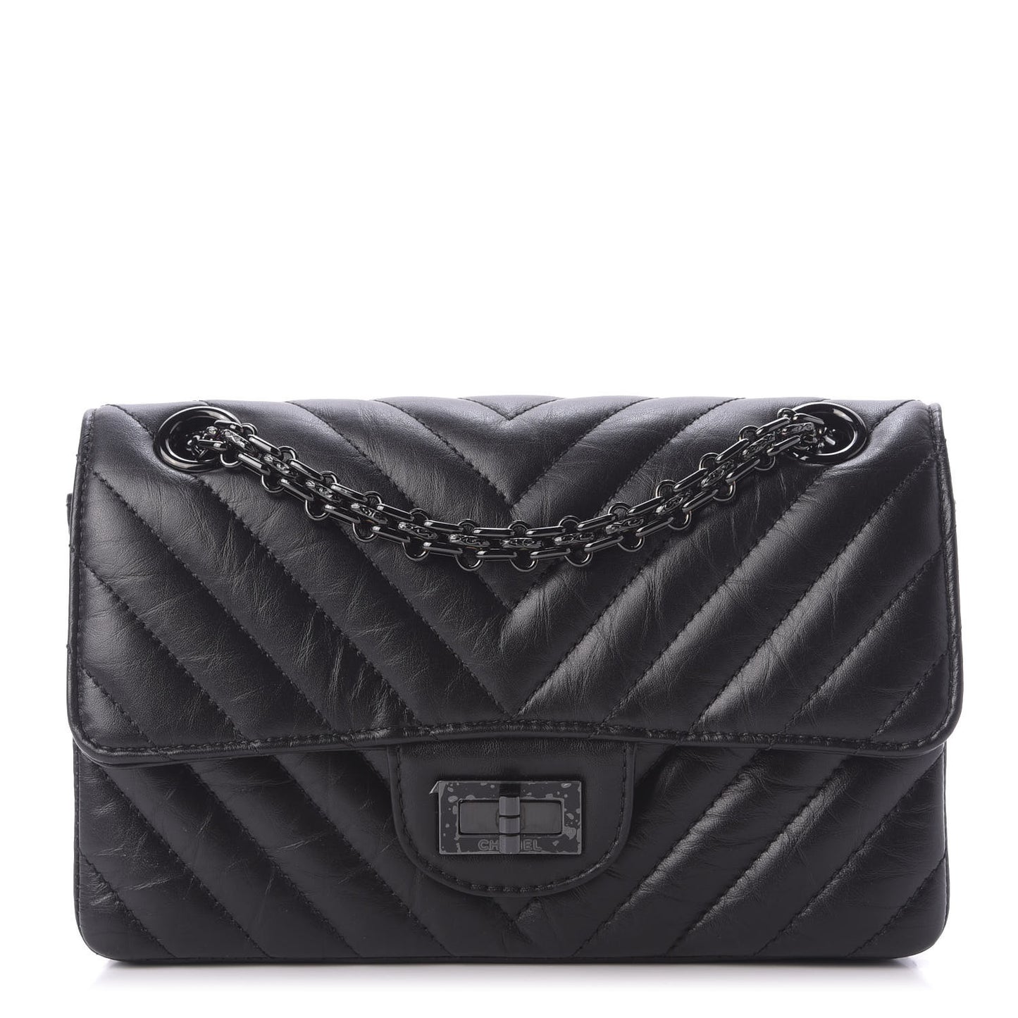 Aged Calfskin Chevron Quilted 2.55 Reissue Mini Flap So Black