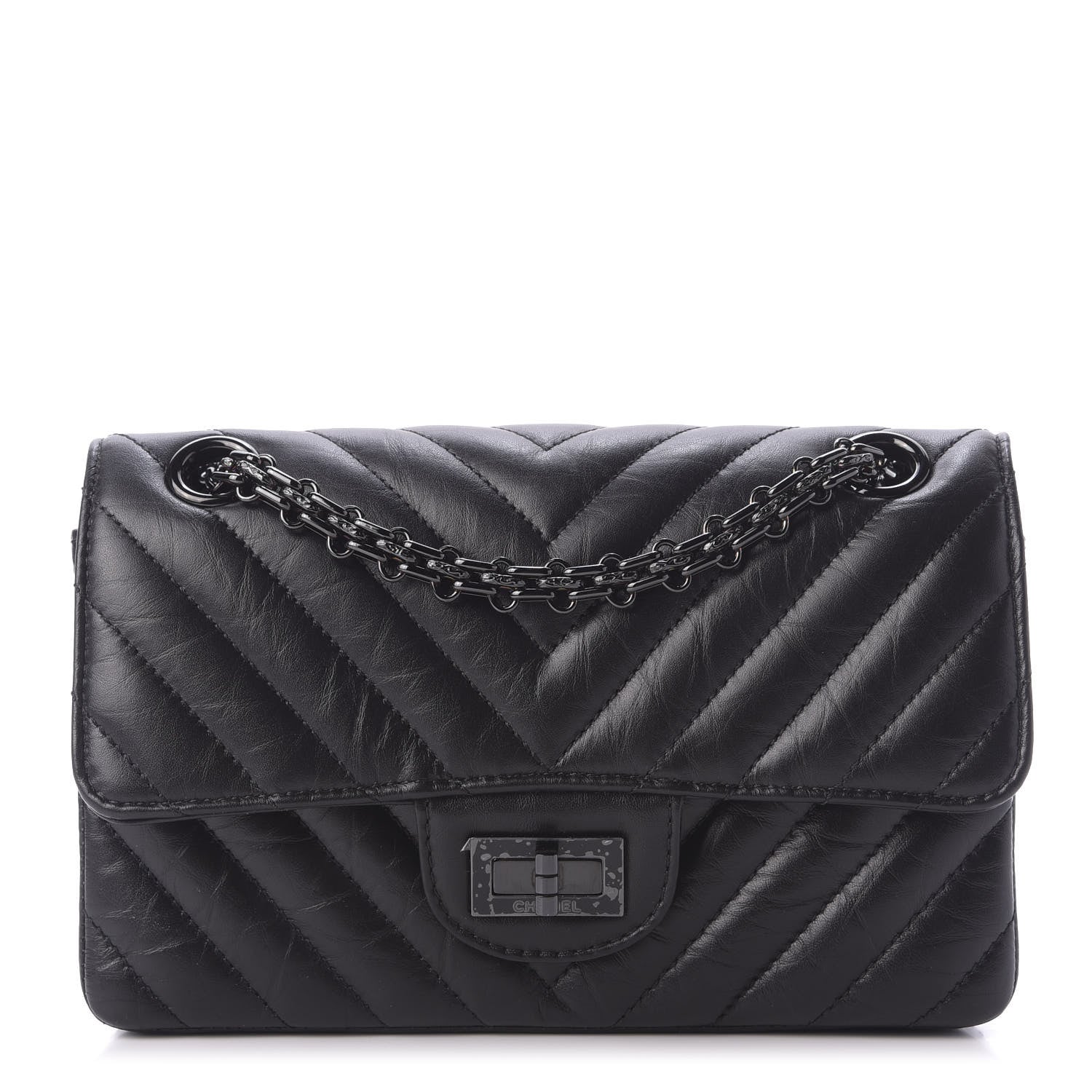 Chanel Aged Calfskin Chevron Quilted 2.55 Reissue Mini Flap So Black 1 of 10