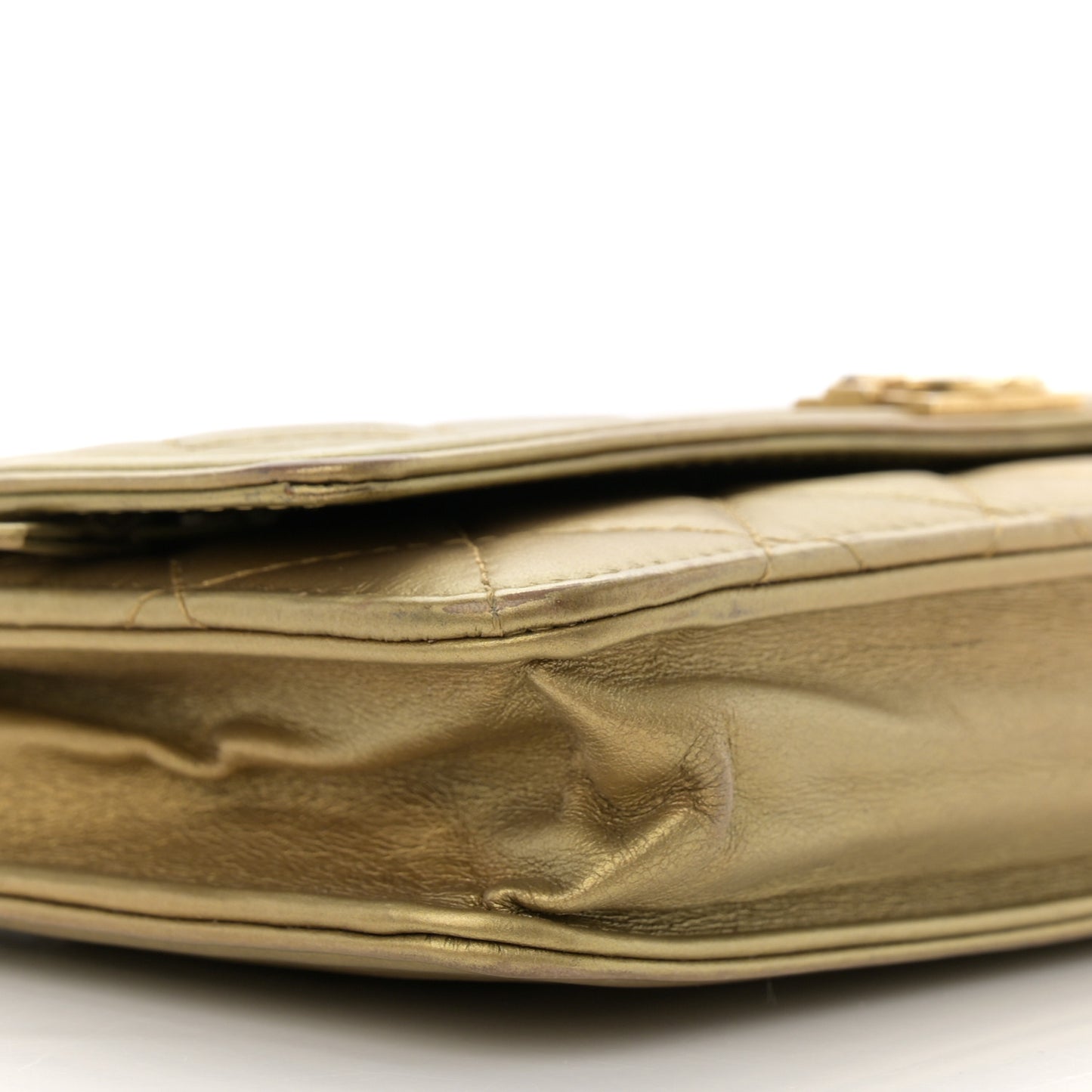 Distressed Calfskin Quilted Boy Wallet On Chain WOC Gold