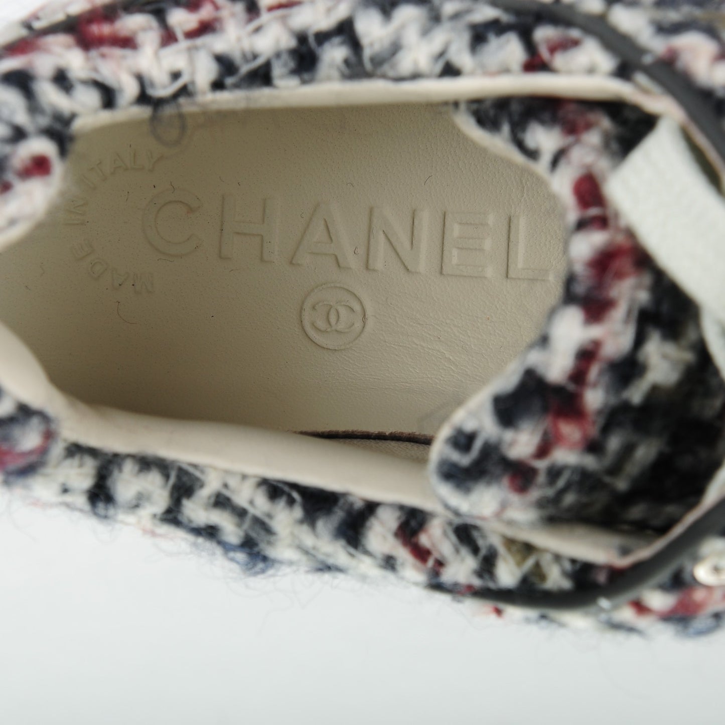 Tweed Calfskin Sneakers 38 Ecru Navy