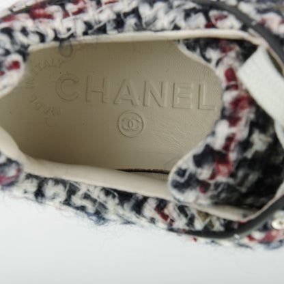 Chanel Tweed Calfskin Sneakers 38 Ecru Navy 7 of 7