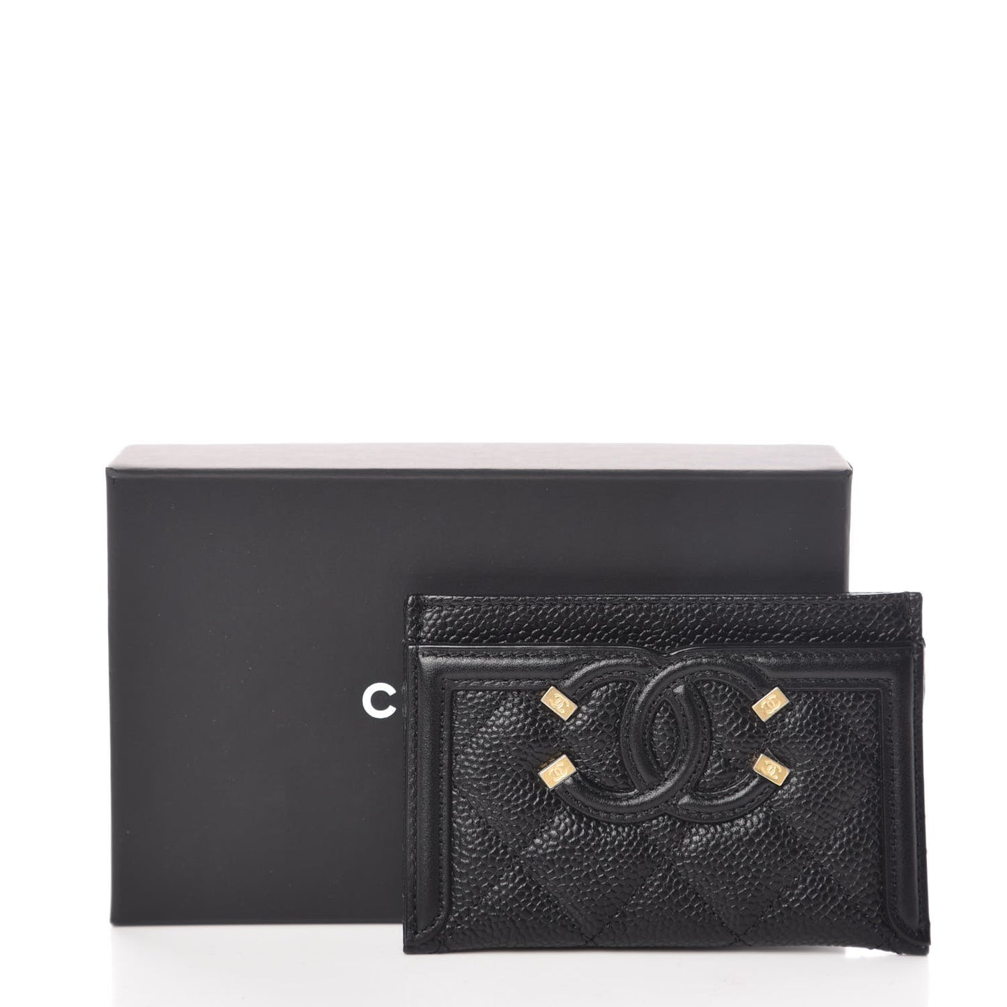 Caviar Quilted Filigree Card Holder Black