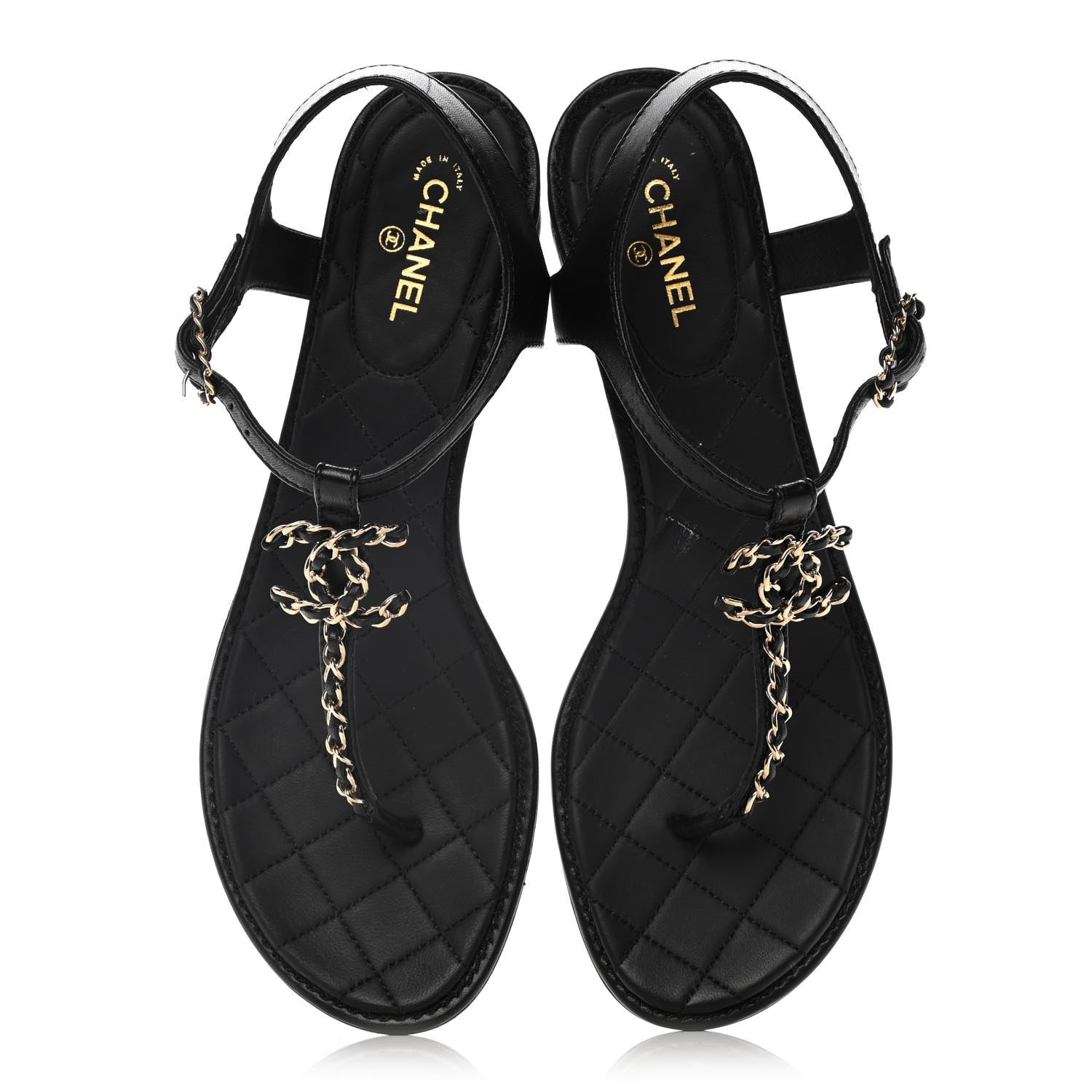 Chanel Lambskin Chain CC Logo Thong Sandals 39.5 Black 5 of 13