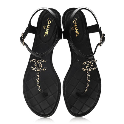 Chanel Lambskin Chain CC Logo Thong Sandals 39.5 Black 5 of 13