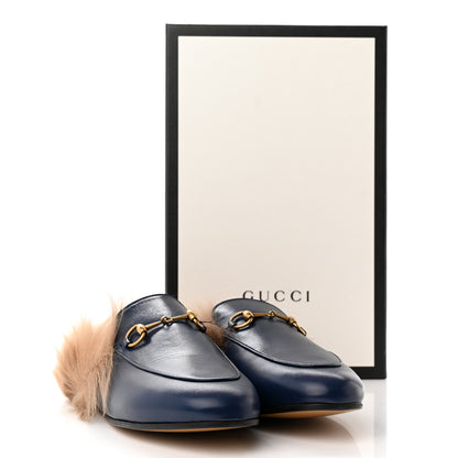 Gucci Malaga Kid Fur Womens Princetown Slippers 39 Blue Agata 12 of 12