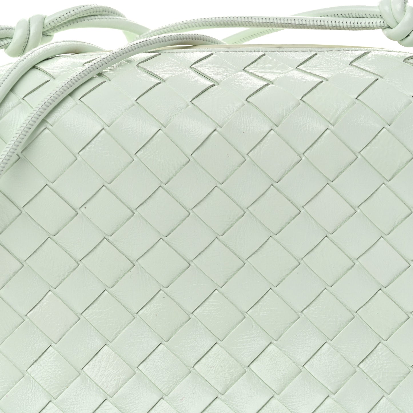 Polished Patent Intrecciato Knot Small Loop Camera Bag Glacier Muse