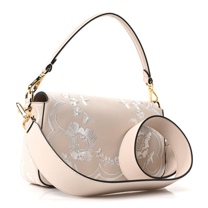 Fendi Vitello Seta Nappa Floral Embroidered Baguette Camelia White Ice 2 of 9
