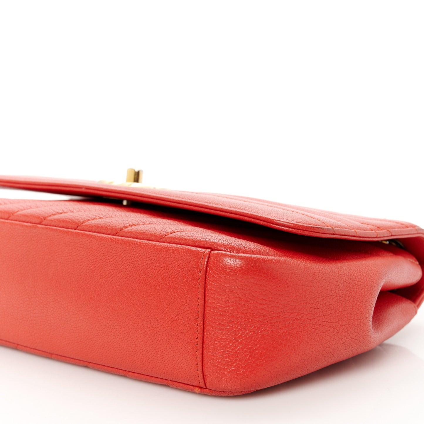 Shiny Goatskin Diagonal Quilted Medium Flap Red