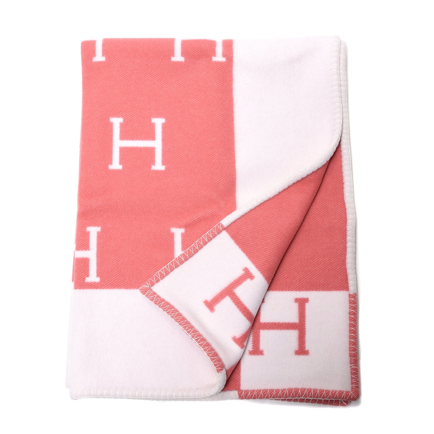 Hermes Wool Cashmere Avalon Baby Blanket Rose Airelle White 1 of 3