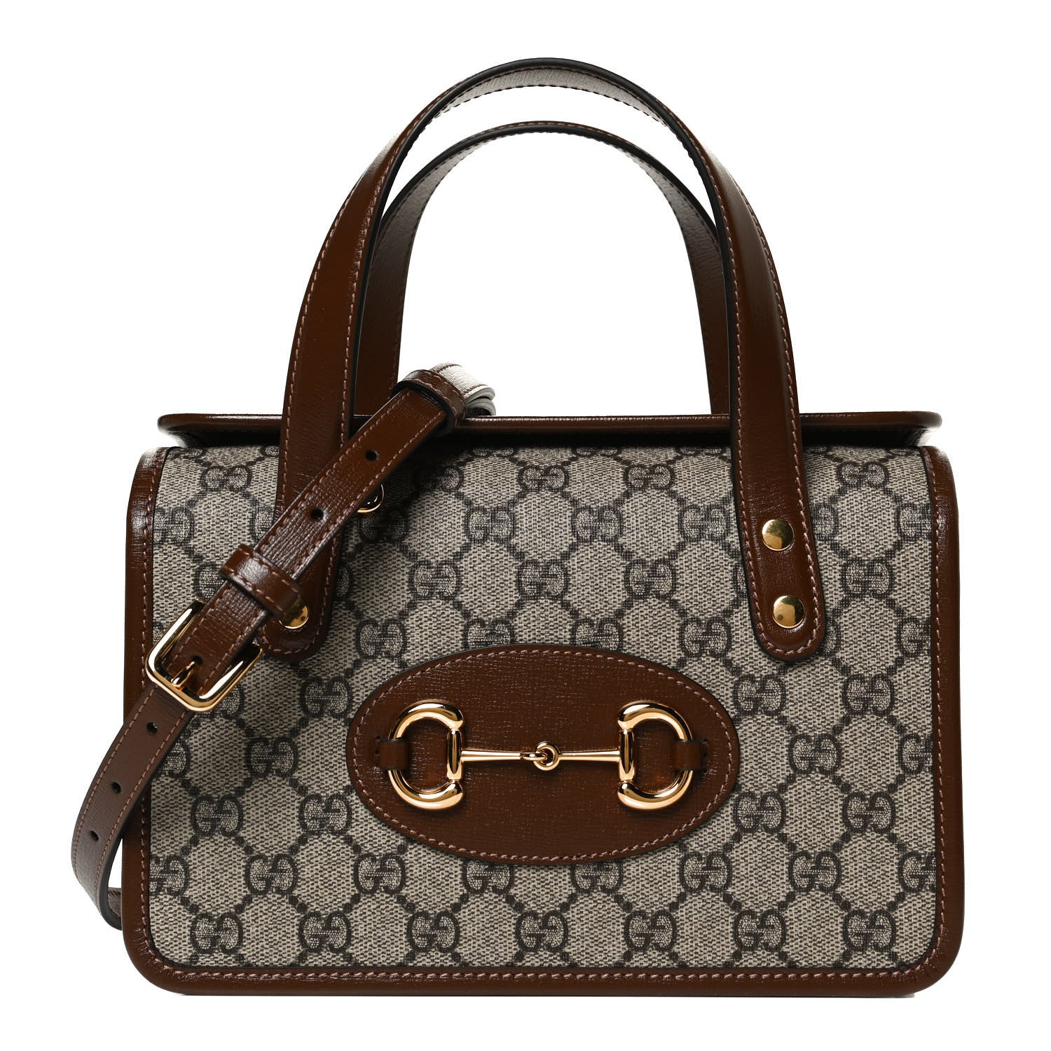 Gucci GG Supreme Monogram Azalea Calfskin Mini Horsebit 1955 Foldover Top Handle Bag Beige Ebony Brown Sugar 1 of 13