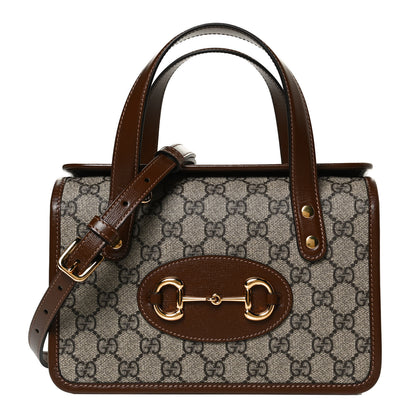 Gucci GG Supreme Monogram Azalea Calfskin Mini Horsebit 1955 Foldover Top Handle Bag Beige Ebony Brown Sugar 1 of 13