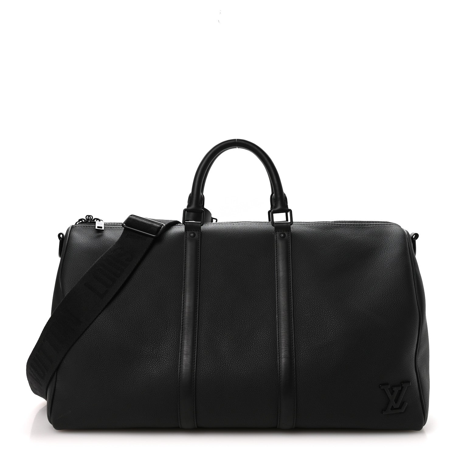 Louis Vuitton Grained Calfskin Aerogram Keepall Bandouliere 50 Black 1 of 8