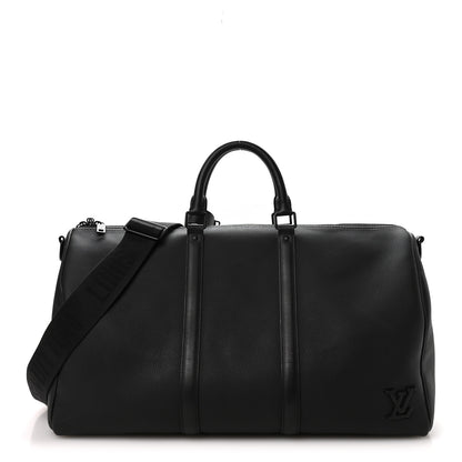 Louis Vuitton Grained Calfskin Aerogram Keepall Bandouliere 50 Black 1 of 8