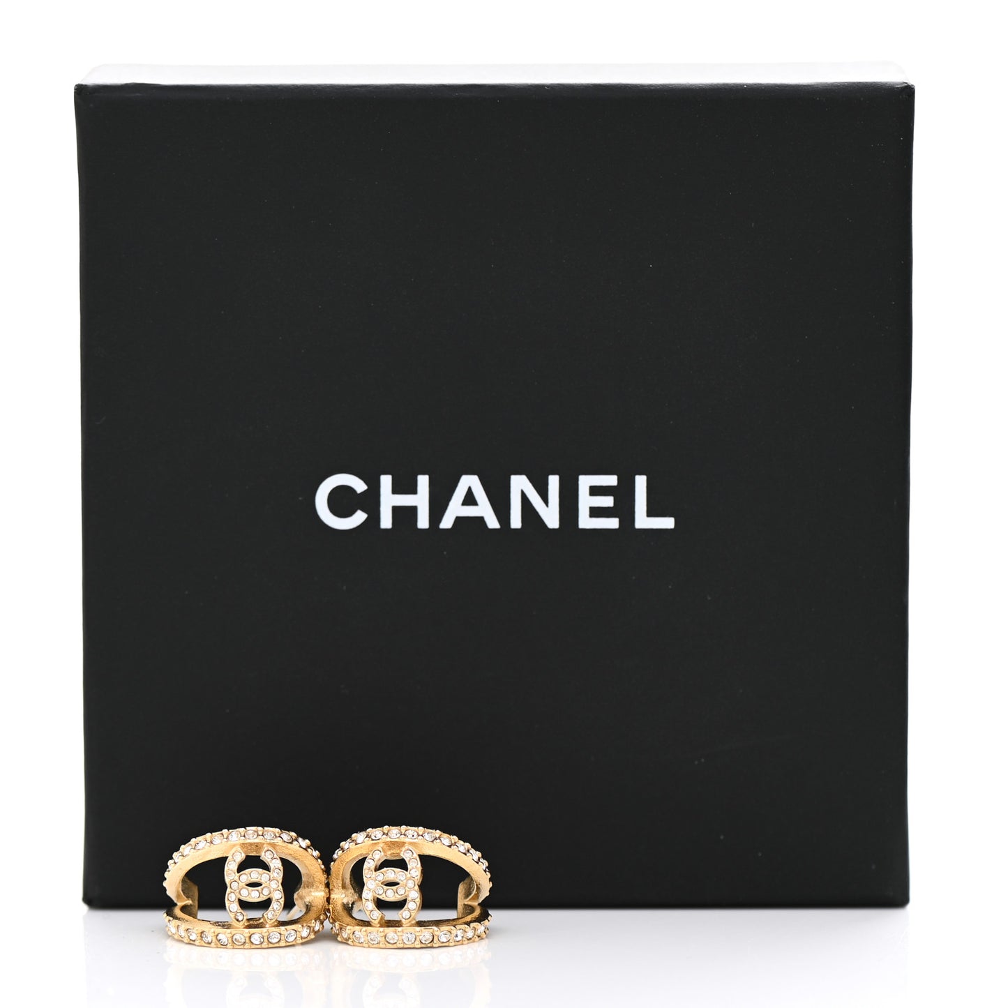 Crystal Strass CC Double Hoop Earrings Gold