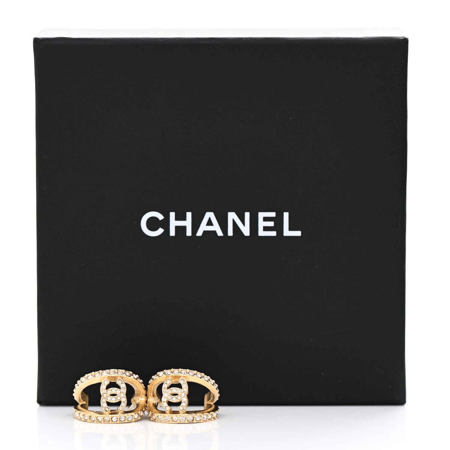 Chanel Crystal Strass CC Double Hoop Earrings Gold 5 of 5
