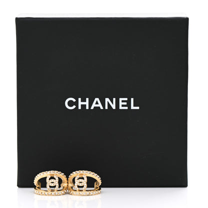 Chanel Crystal Strass CC Double Hoop Earrings Gold 5 of 5