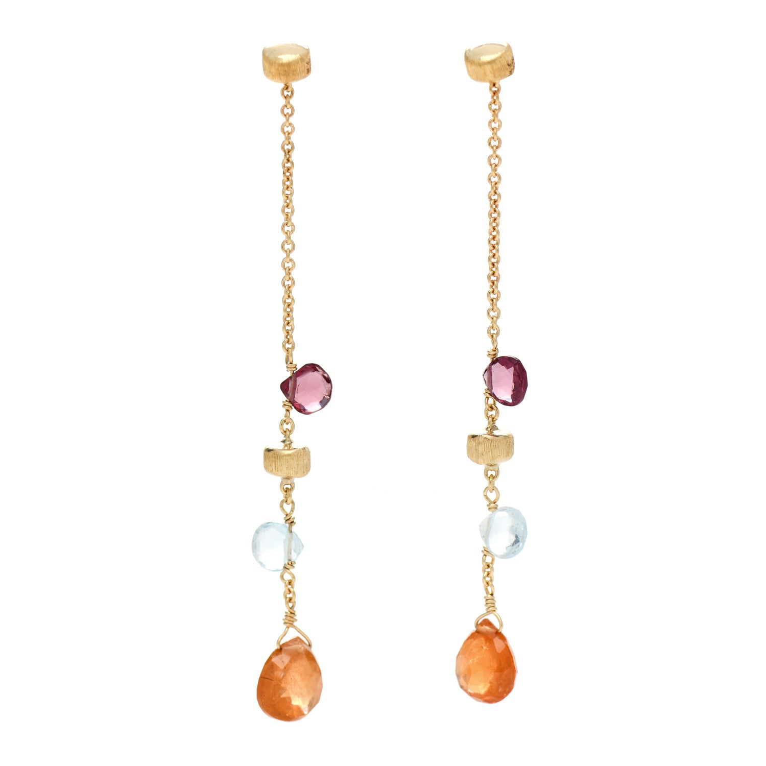 Marco Bicego 18K Yellow Gold Multi Gemstone Paradise Long Drop Earrings 1 of 5