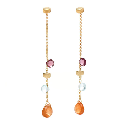 Marco Bicego 18K Yellow Gold Multi Gemstone Paradise Long Drop Earrings 1 of 5