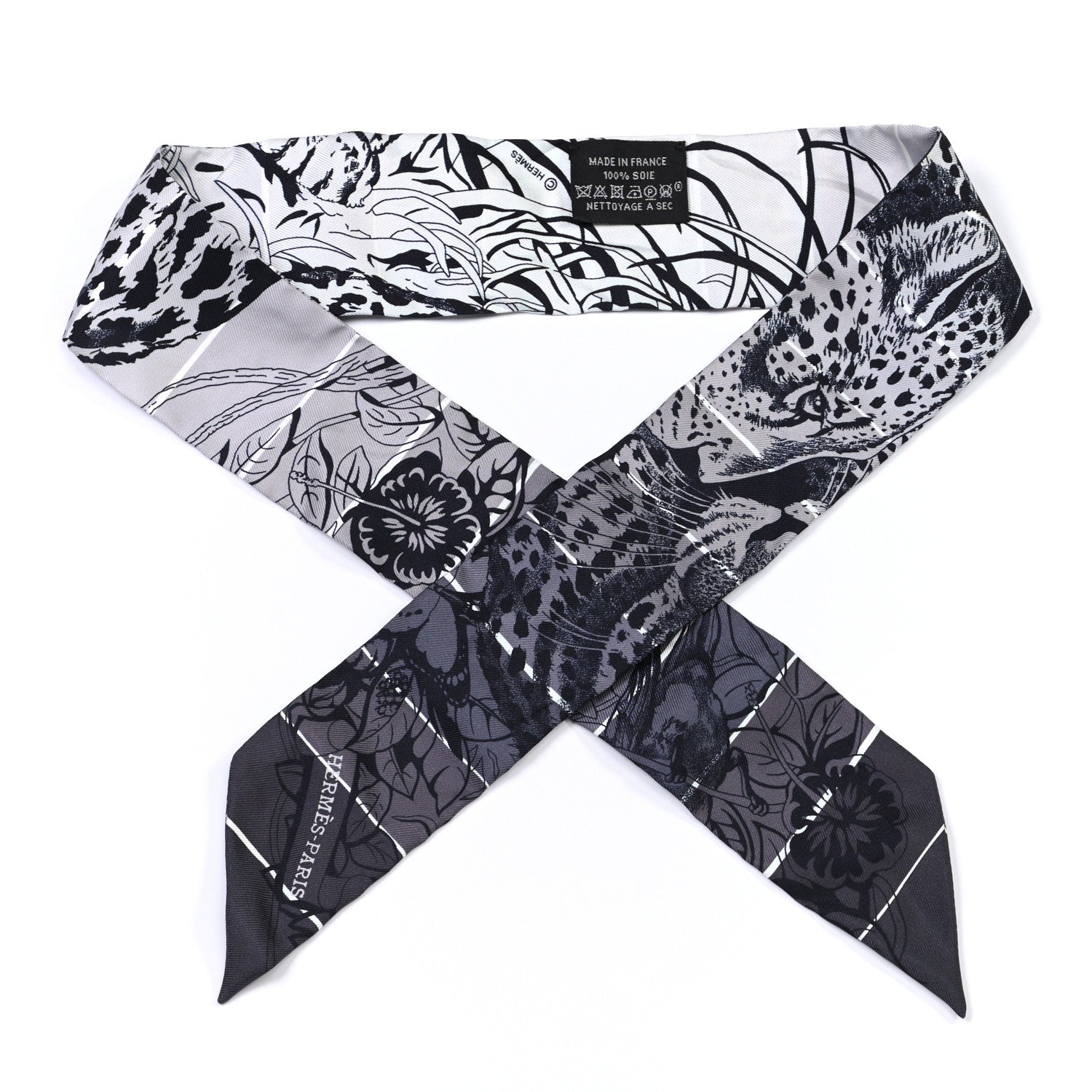 Hermes Silk Jungle Love Rainbow Twilly Gris Black White 1 of 4