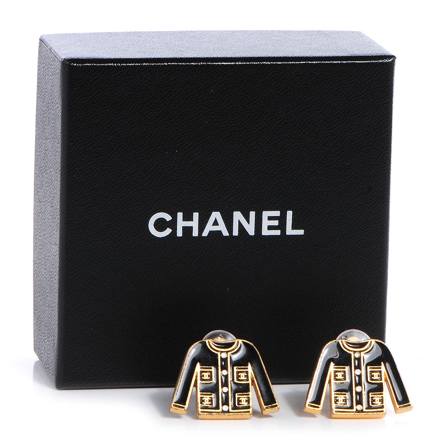 Chanel Enamel CC Jacket Clip On Earrings Black Gold 6 of 6