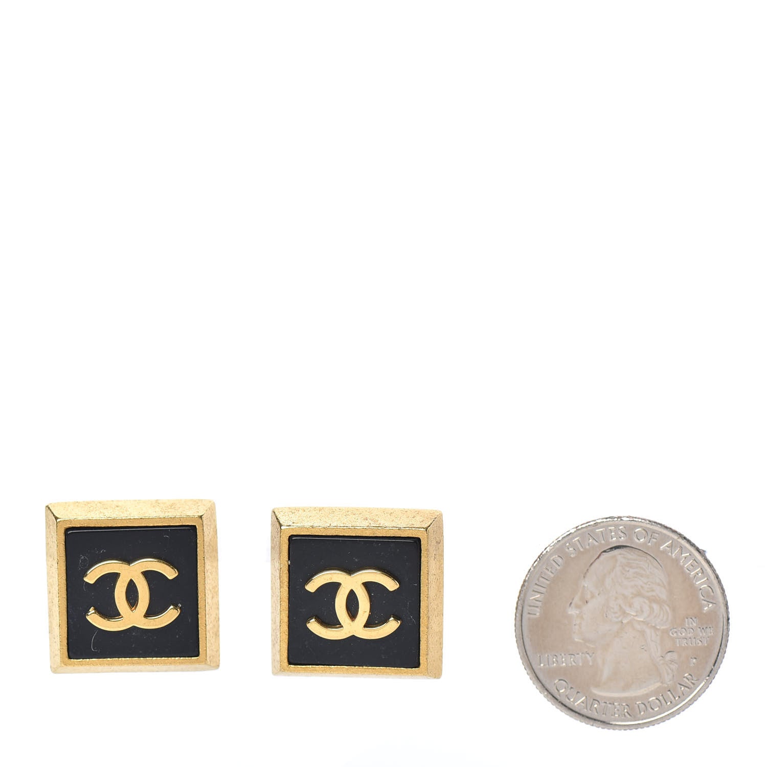 Chanel Metal CC Square Clip On Earrings Black Gold 2 of 4