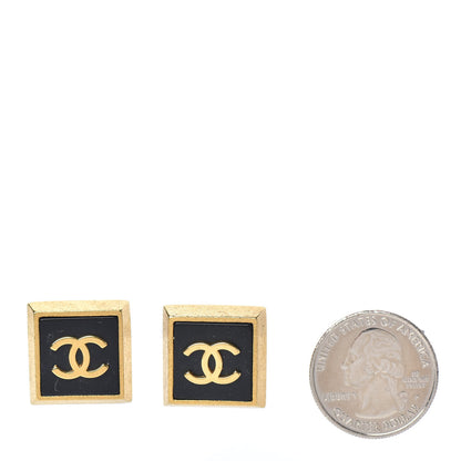 Chanel Metal CC Square Clip On Earrings Black Gold 2 of 4
