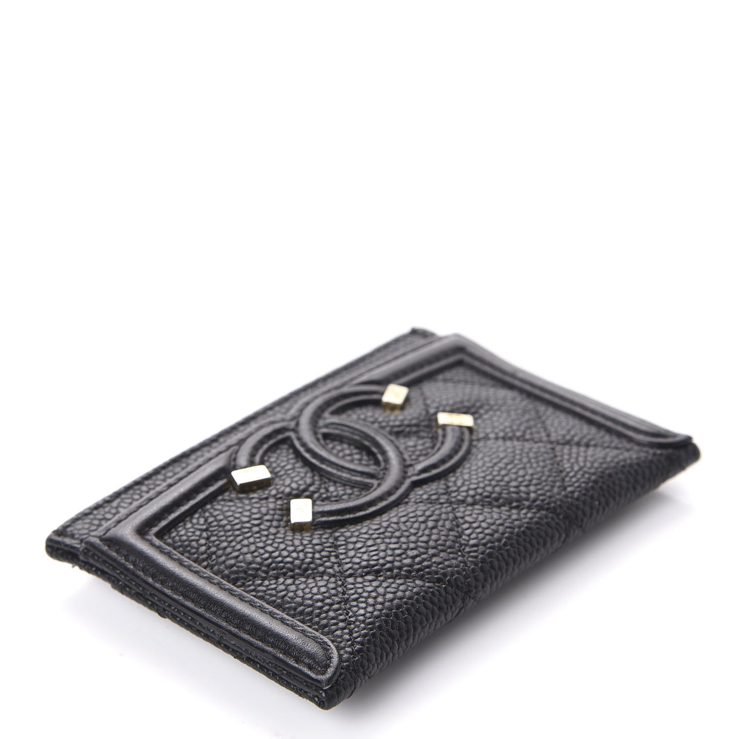 Caviar Quilted Filigree Card Holder Black