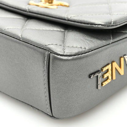 Chanel Metallic Lambskin Quilted Small Side Note Flap Grey 10 of 10