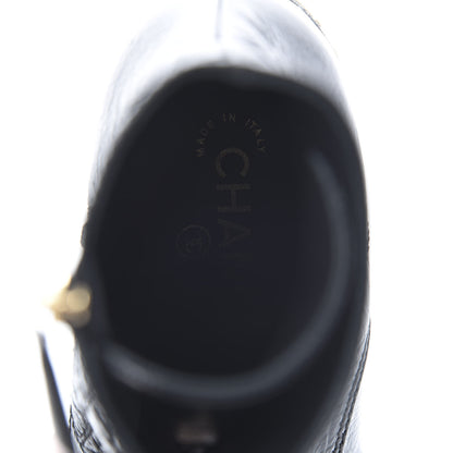 Chanel Shiny Crumpled Lambskin Cap Toe CC Lace Up Boots 37 Black 8 of 9