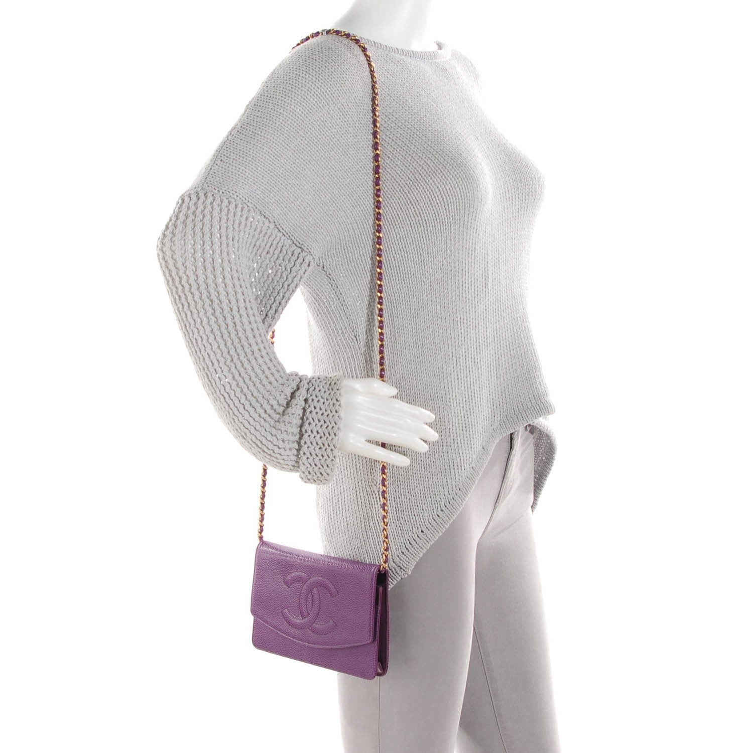 Chanel Caviar Timeless CC Wallet On Chain WOC Purple 2 of 9