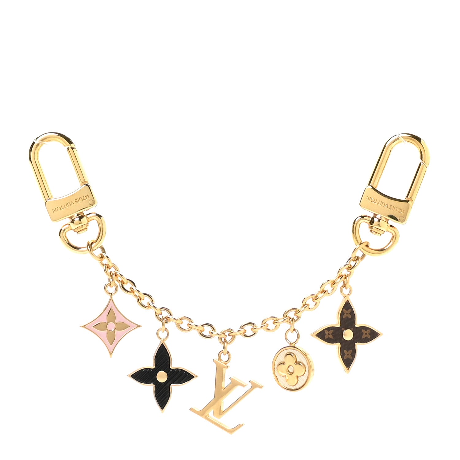 Louis Vuitton Brass Enamel Fleur De Monogram Bag Charm Chain Gold 1 of 3