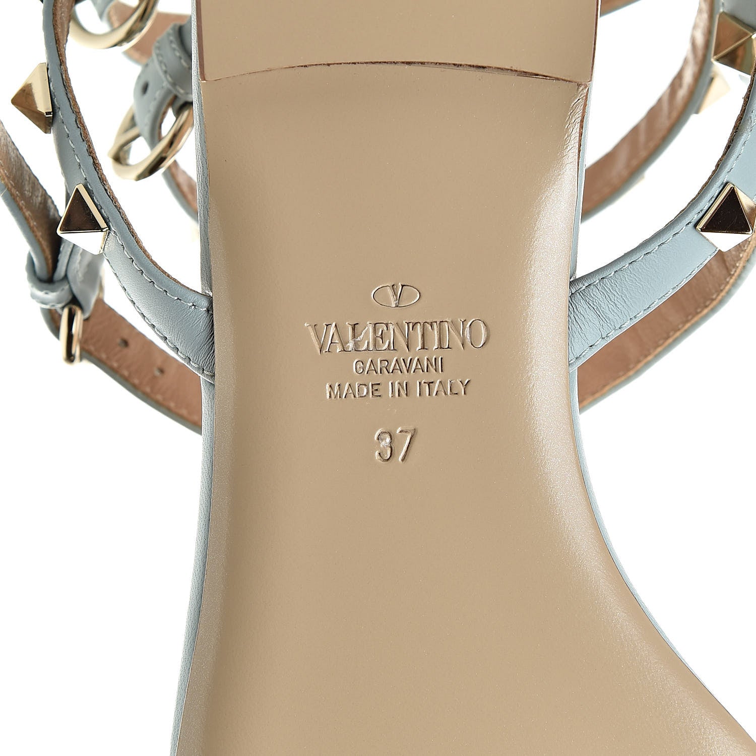 Valentino Garavani Calfskin Rockstud Ankle Wrap Flat Thong Sandals 37 Celadon 6 of 8