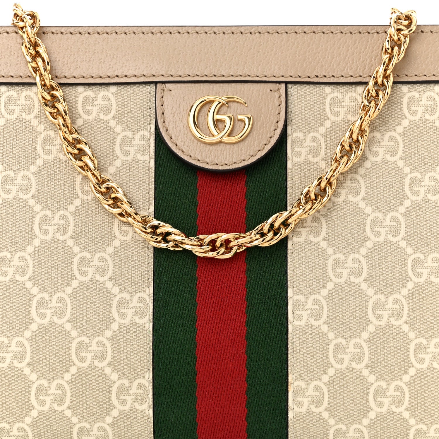 Gucci GG Supreme Monogram Textured Dollar Calfskin Web Small Ophidia Chain Shoulder Bag Beige Mystic White Oatmeal 8 of 10