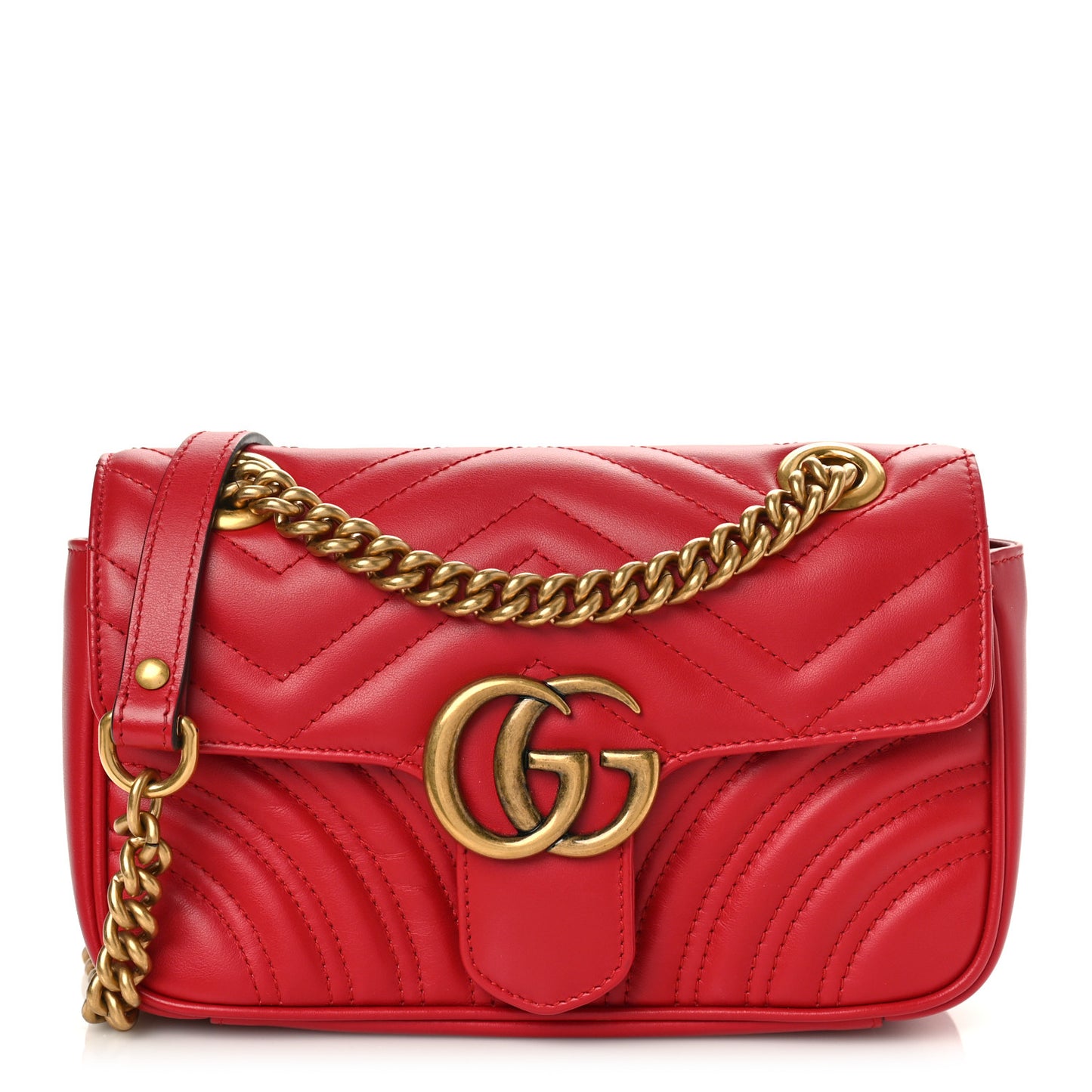 Calfskin Matelasse Mini GG Marmont Shoulder Bag Hibiscus Red
