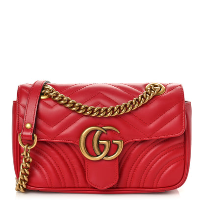 Gucci Calfskin Matelasse Mini GG Marmont Shoulder Bag Hibiscus Red 1 of 9