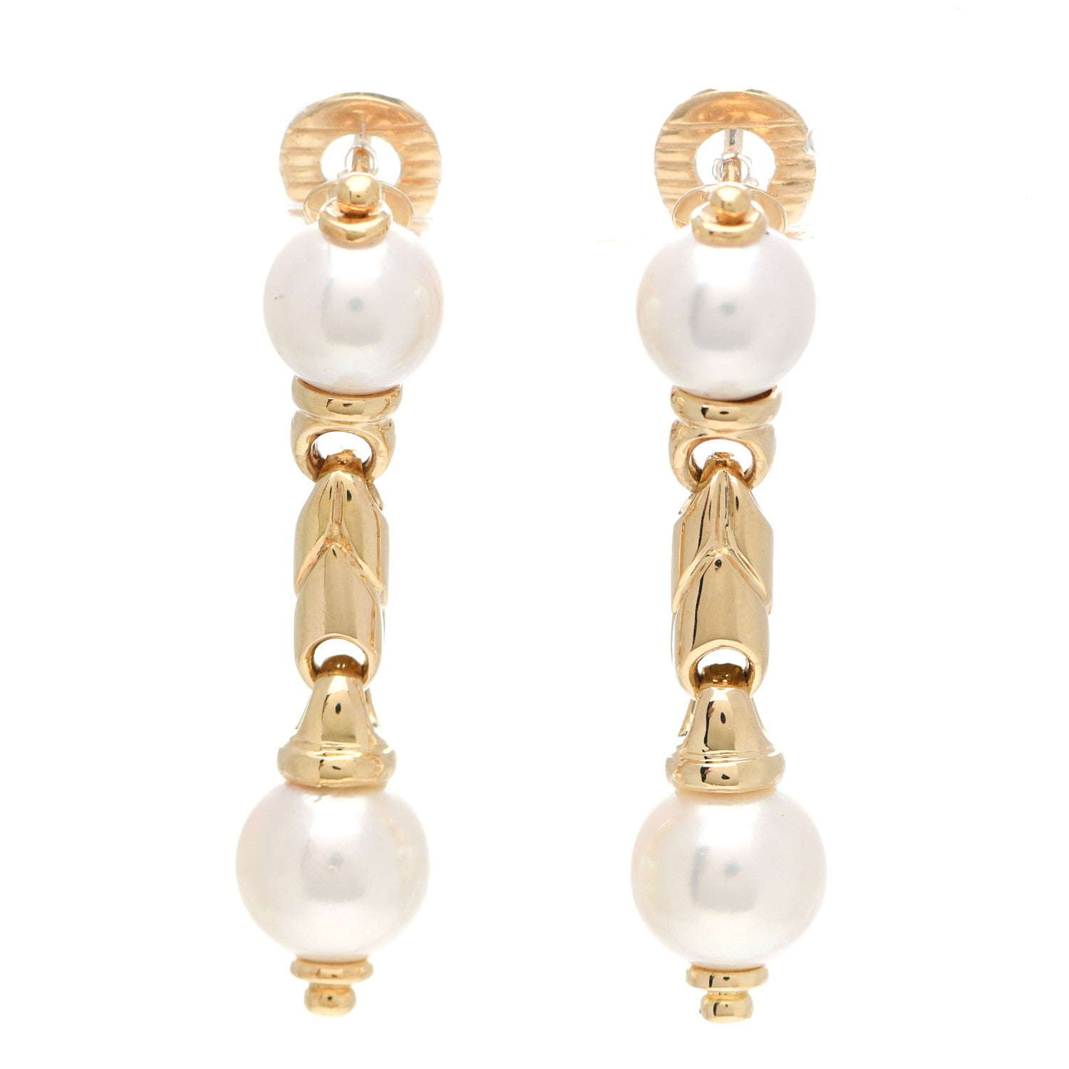 Bulgari 18K Yellow Gold Pearl Drop Earrings 1 of 4