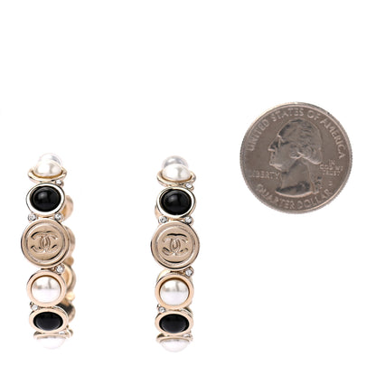 Chanel Crystal Pearl Metal Resin Polka Dot Hoop Earrings Gold Black 2 of 4