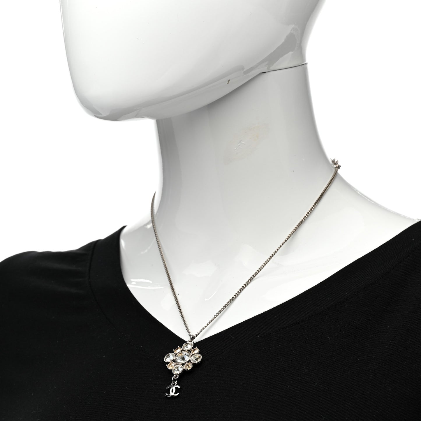 Crystal CC Drop Pendant Necklace Silver