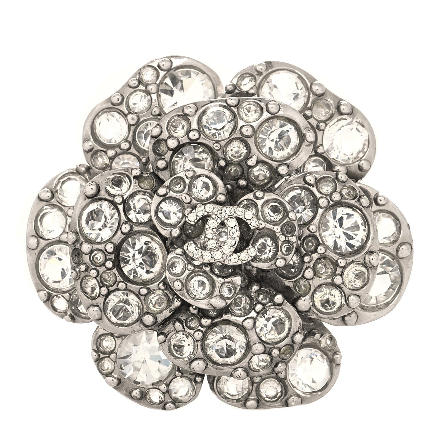 Swarovski Crystal Camellia CC Brooch Silver