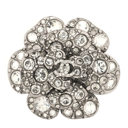 Chanel Swarovski Crystal Camellia CC Brooch Silver 1 of 4